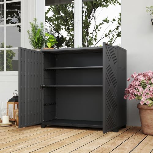 HOMSPARK Indoor/Outdoor Storage Cabinet with Doors and 2 Metal Shelves, 34”x1...