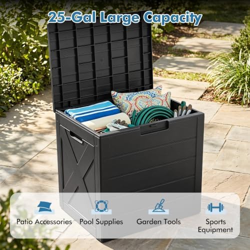 Tangkula 25 Gallon Outdoor Storage Box with Lockable Lid