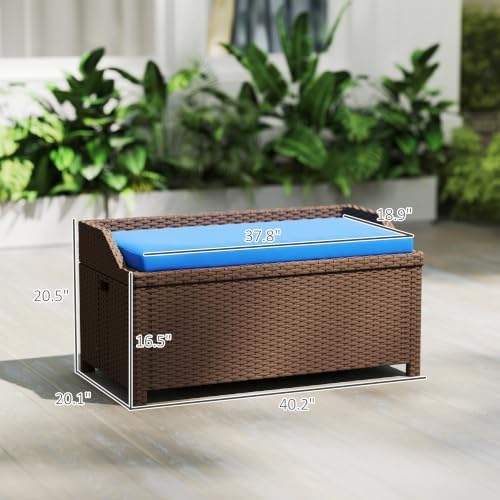Outsunny 34 Gallon Outdoor Wicker Storage Bench Deck Box Blue