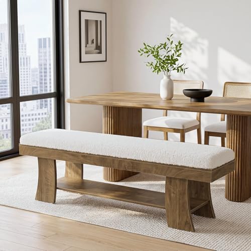 Tribesigns 59-Inch Upholstered Entryway Bench with Storage Shelf, Indoor Cush...
