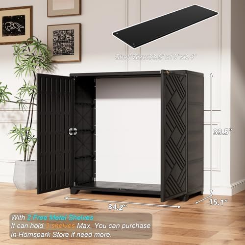 HOMSPARK Indoor/Outdoor Storage Cabinet with Doors and 2 Metal Shelves, 34”x1...