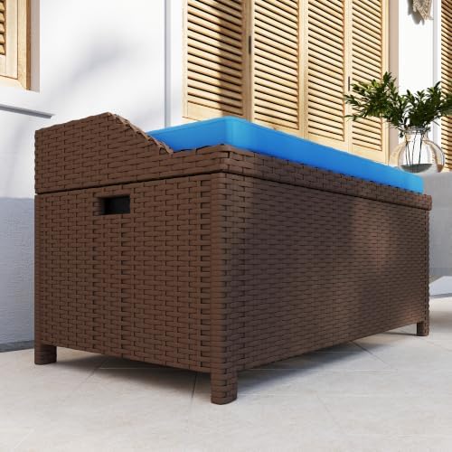 Outsunny 34 Gallon Outdoor Wicker Storage Bench Deck Box Blue