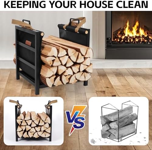 Firewood Rack Indoor Outdoor with Firewood Carrier, Fireplace Wood Log Holder...