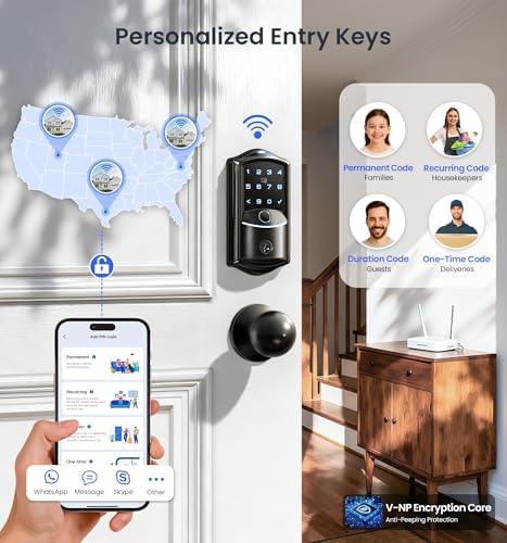 Veise VE027-K WiFi Smart Deadbolt Locks with 2 Knobs Set, Matte Black