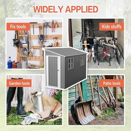 4x10 Ft Outdoor Heavy-Duty Shed, Metal Lean to Shed with Floor Kit and 2 Wind...