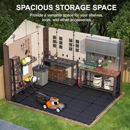 8x12 Ft Outdoor Storage Shed with Floor, Large Resin Outdoor Shed with Lockab...