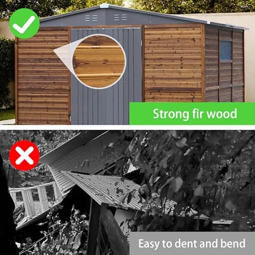 10x8 FT Outdoor Wood & Metal Storage Shed, Floor Not Included