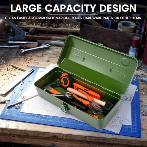 15 Inch Metal Tool Box with Lock - Portable Heavy Duty Workshop Tool Storage ...