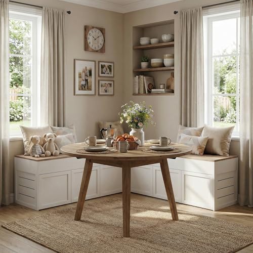Kikihouse L-Shaped Corner Storage Bench, Backless Wood Bench, Wood
