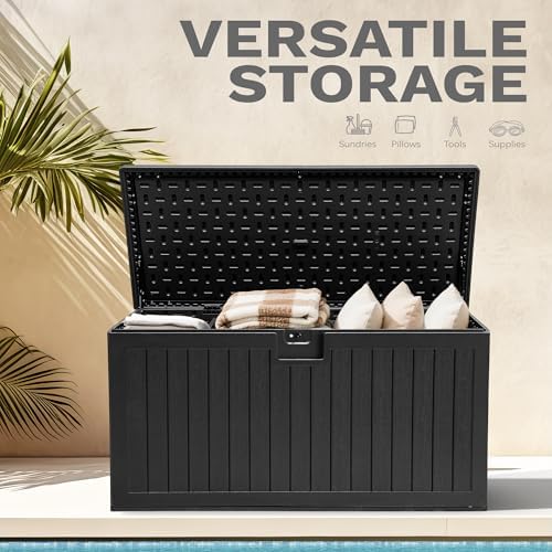 DWVO 180 Gallon Double-Wall Deck Box, XL Large Resin Outdoor Storage Box, Loc...