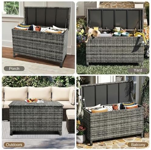 Wicker Deck Box, 185 Gallon All-Weather Outdoor Storage Box - Grey