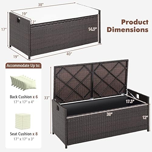 HAPPYGRILL 34 Gallon Patio Storage Bench Deck Box, 3-in-1 Rattan Wicker Stora...