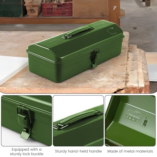 15 Inch Metal Tool Box with Lock - Portable Heavy Duty Workshop Tool Storage ...
