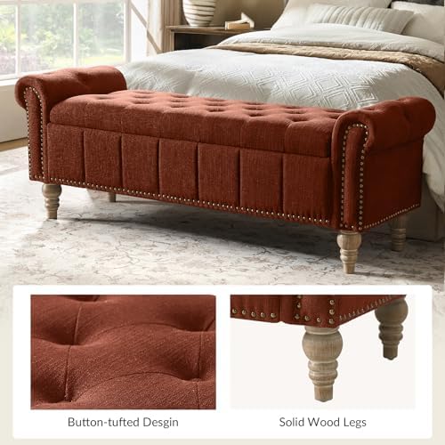 HULALA HOME Farmhouse Storage Bench, Burn-Brick