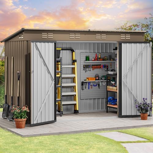 DWVO 9x4ft Large Outdoor Storage Shed with Lockable Doors & Air Vent