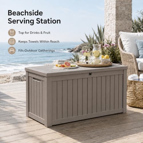 Outdoor Storage Box Resin Deck Box Waterproof Gray Brown 155 Gallon