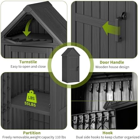 Outdoor Storage Shed, Waterproof Storage Cabinet with Sloping Roof and Lockab...
