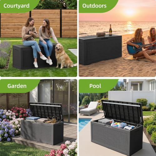 160 Gal Deck Box Outdoor Waterproof Storage Bench Lockable