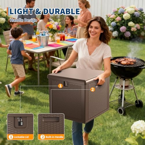 80 GAL Outdoor Deck Storage Box Lockable Waterproof UV Resistant - Brown