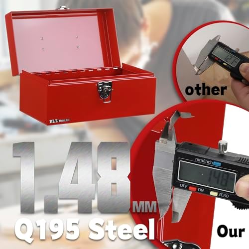 P.I.T. Metal Tool Box 12 Inch,Portable Small Toolbox with Latch,Red