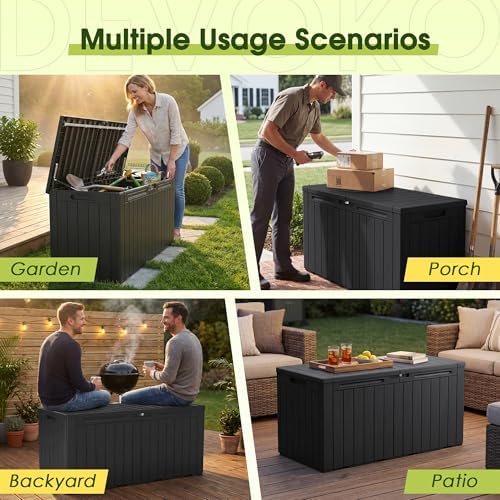 Devoko 100 Gallon Outdoor Storage Box, Waterproof Deck Box Lockable