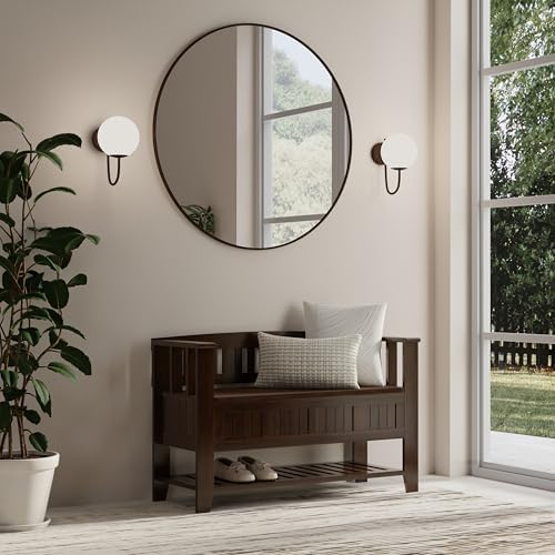 SIMPLIHOME Acadian 48" Wide Solid Wood Storage Bench in Brunette Brown