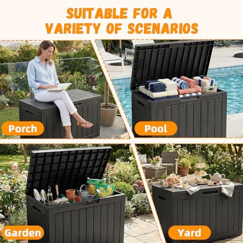 EasyUp 60 Gal Outdoor Storage Box Waterproof Lockable Resin Deck Box