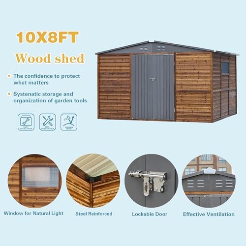 10x8 FT Outdoor Wood & Metal Storage Shed, Floor Not Included