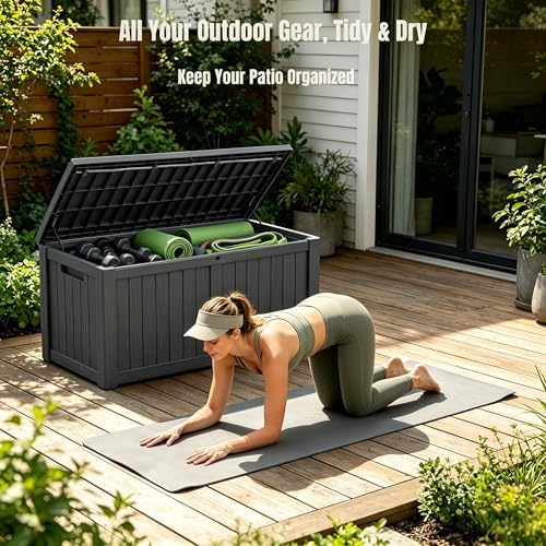 MAKINO 151 Gallon Large Resin Outdoor Storage Box, Waterproof Deck Box, Locka...