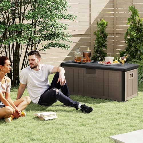 HAPPYGRILL 100 Gallon Outdoor Storage Deck Box with Lockable Design