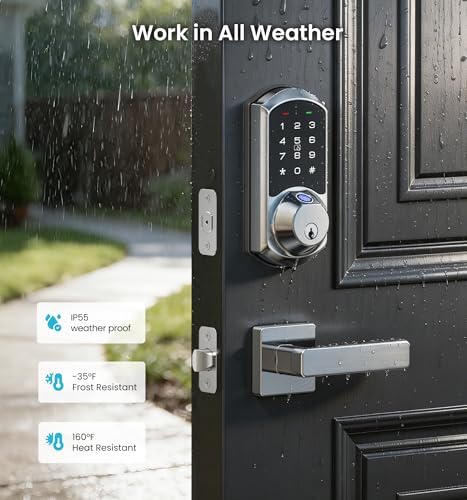 Veise VE07-L Fingerprint Smart Lock with 2 Lever Handles Set, Satin Nickel
