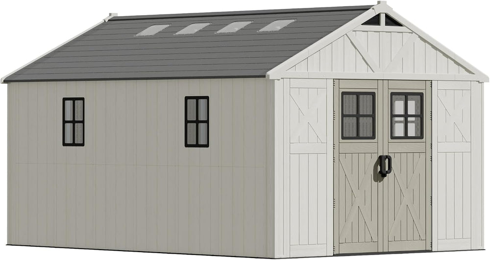 Devoko 10x14 FT Resin Outdoor Storage Shed with Floor, Beige