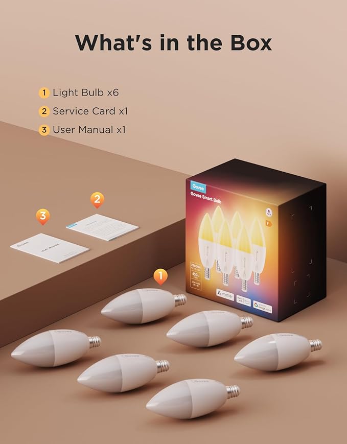 Govee E12 Led Bulb, Smart Light Bulbs Work (6 Pack)