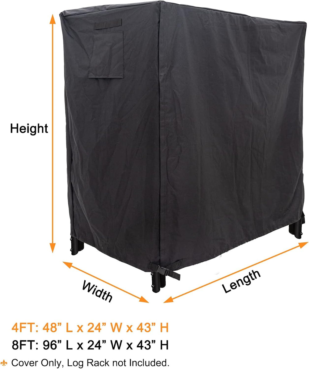 Heavy Duty Waterproof 600D Oxford Fabric Firewood Log Rack Cover, Black, 4-Feet