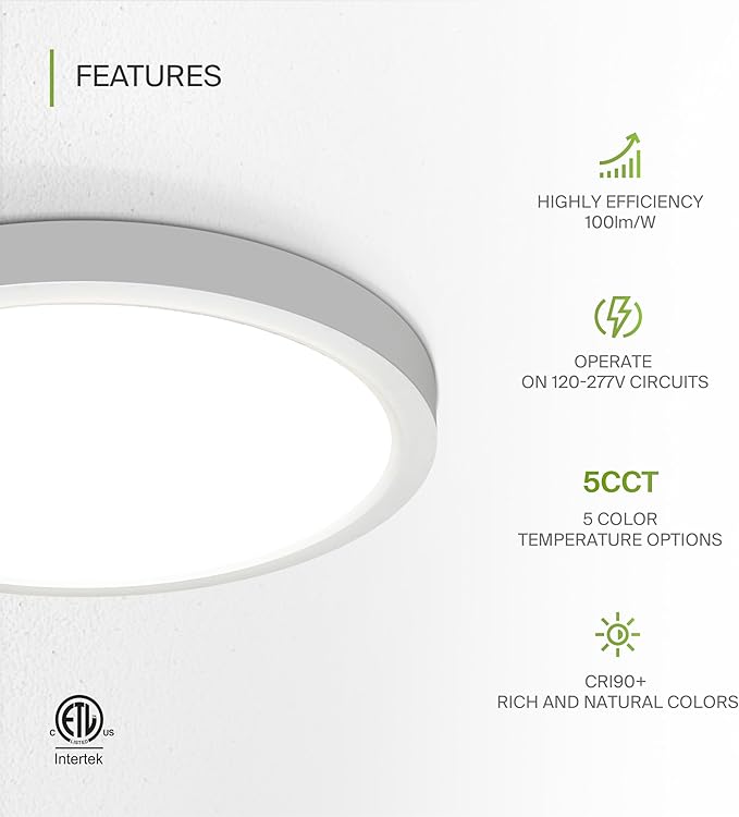 ASD LED 18" Round Flush Mount Ceiling Light Fixture, Low Profile Surface...