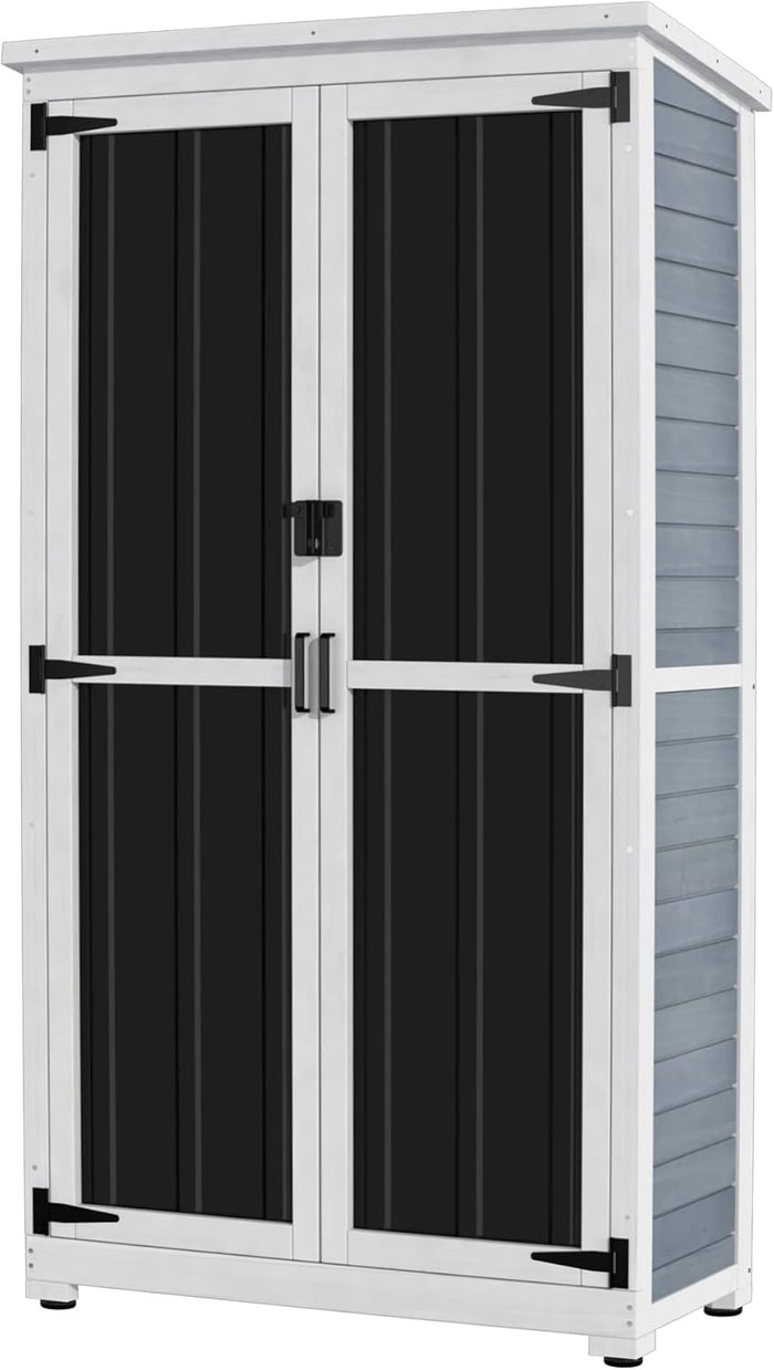 GDLF Outdoor Storage Cabinet, Wood & Metal Garden Shed, Tall Tool Organizer