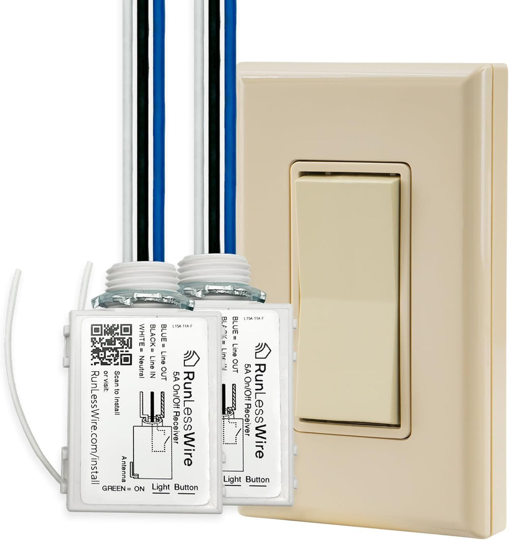RunLessWire 2 Fixture Battery-Free DIY Kinetic Wireless Light Switch Kit 150ft