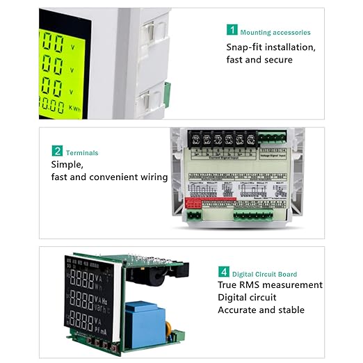 Three-phase Multifunctional Digital Energy Meter, High Accuracy Voltage Current