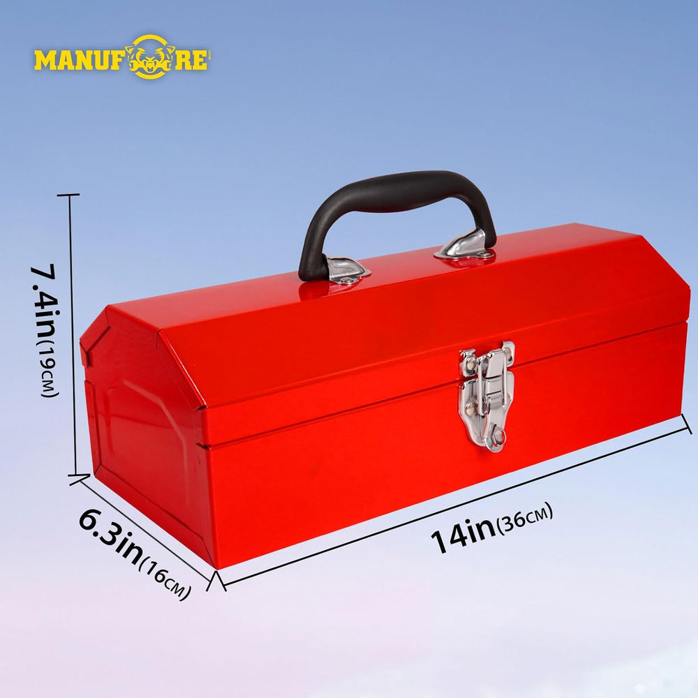MANUFORE 14" Metal Tool Box with Carry Handle for hold Common Tools