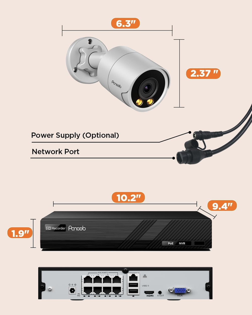 PoE Security Camera System 8CH with 2TB HDD, PB38F0408-4MD