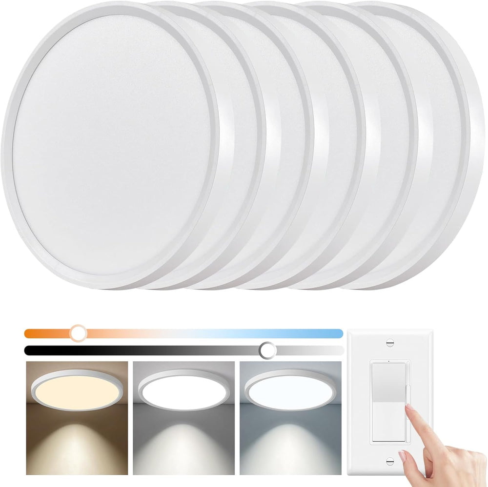 YELIOLED 6 Pack 12 Inch Slim Dimmable LED Flush Mount Ceiling Light Fixtures