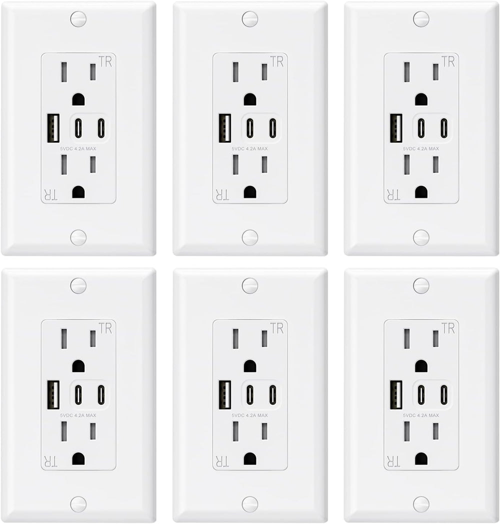 ELEGRP USB Outlets, 15 Amp Wall Outlet (6 Pack)