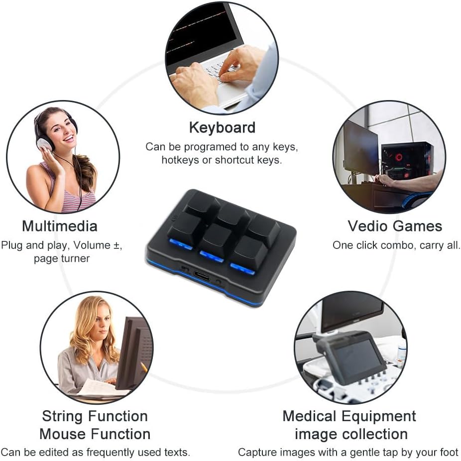 6 Key Mini Keypad Wireless USB Mechanical Gaming Macro Keyboard Customized Pr...