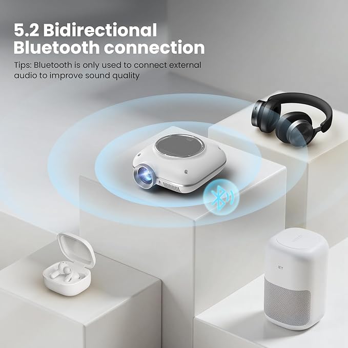 HOMPOW Mini Projector with Two -Way Bluetooth, Portable Projector