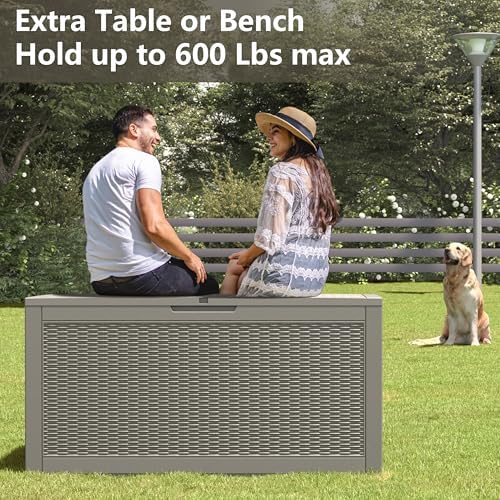 120 Gal Outdoor Storage Box Waterproof Lockable,Deck Box,Gas Lift,Grey
