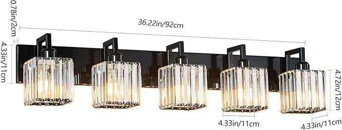 FDPBY Modern Bathroom Vanity Light 5-Lights Plating Black Vanity Light Crystal