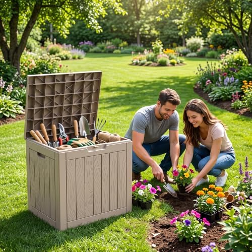 PatioZen 40 Gallon Deck Box, Outdoor Storage Box, Grey