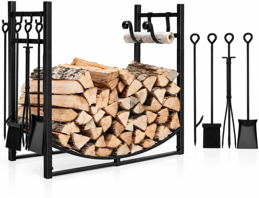 Tangkula 36'' Firewood Log Rack with 4 Tools Set for Indoor & Out...