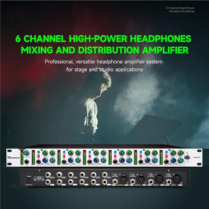 Bolanle PH6000 6-Channel Headphone Mixing Distribution Amplifier High-Power