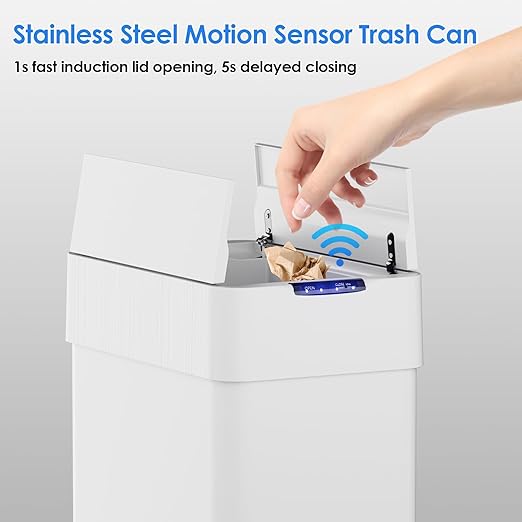 TLSUNNY 16 Gallon Automatic Trash Can, Stainless Steel Motion Sensor Garbage bin